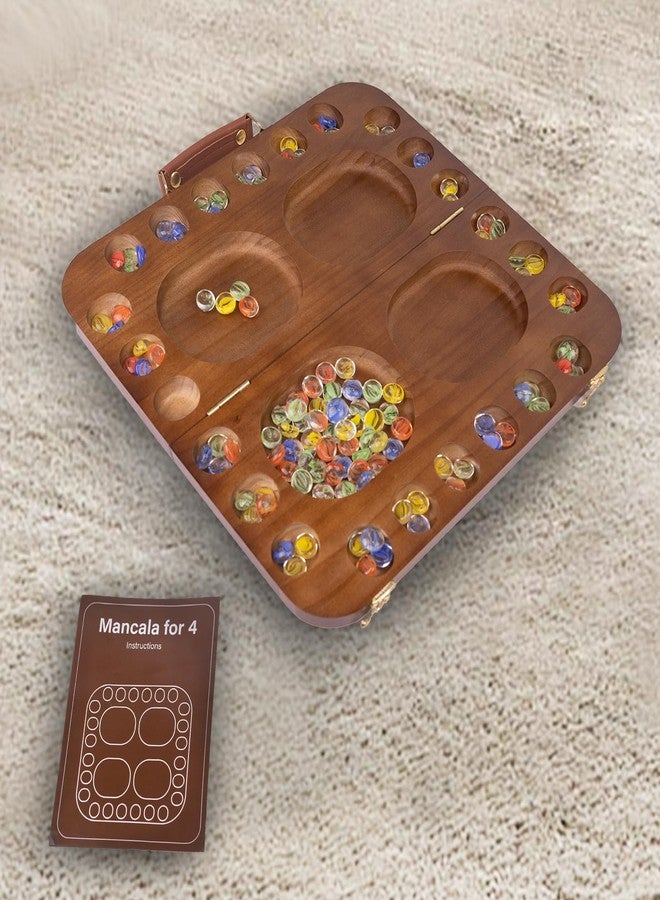 WodGod 4 Player Wooden Mancala Board Game,4 Player Mancala Board Game Set, Great Glass Beads,Classic & Portable Marble Game for Family Night and Travel - Image 5